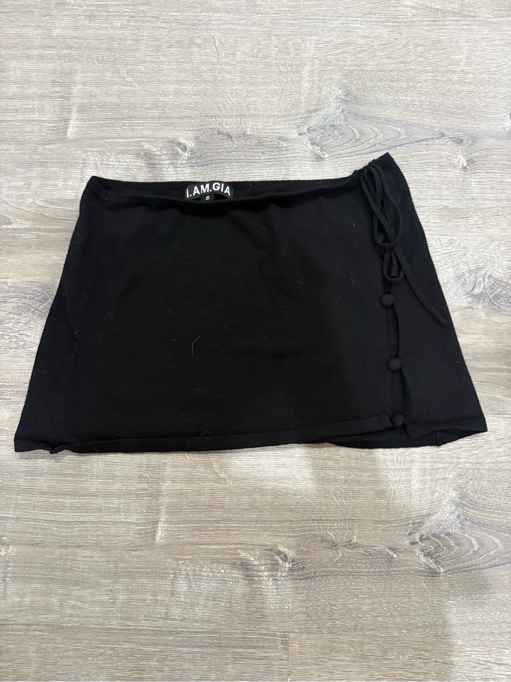 I.AM.GIA Black Mini Skirt with Side Tie and Button Detail